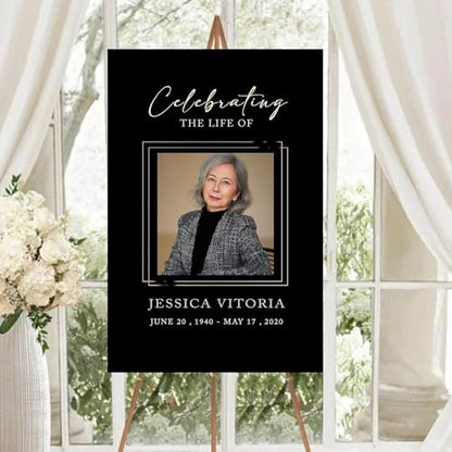 Custom Funeral Welcome Sign With Picture - Celebration Of Life Sign - Funeral Welcome Sign - Personalized Photo Funeral Sign - In Loving Memory Sign - Black Funeral Welcome Sign - Black Memorial Sign - color: Multi 2