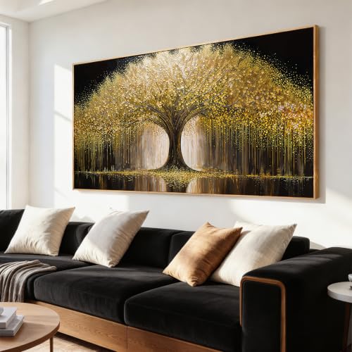 Framed Gold Tree Of Life Wall Art Decor 20"x40" Gold Wall Art For Bedroom | Framed Canvas Wall Art For Living Room Kitchen Office Bathroom Wall Decor, Canvas Art Wall Decor, Modern Wall Decorations - color: HXDKA, size: 40"L x 20"W
