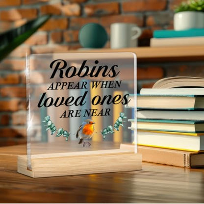 Bereavement Gifts for Loss of Loved One, Condolences Gifts | Sympathy Memorial Gifts for Loss Keepsake, Robins Appear When Loved Ones Are Near Acrylic Plaque Sign - color: Sympathy-c