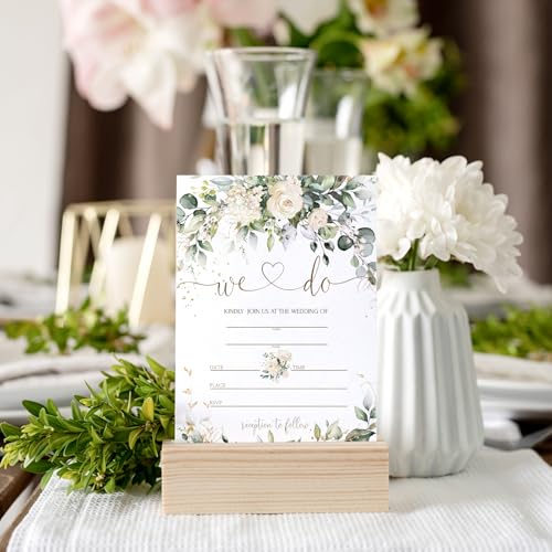 Whaline 25 Sets Greenery Floral Wedding Invitation with Envelopes Stickers Eucalyptus Leaves Fill in Blank Invites Cards for Bridal Shower, 5 x 7 Inch - style: Greenery Floral