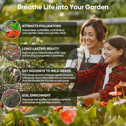 Groundio 25,000+ Wildflower Seeds Mix 1 Oz, 24 Varieties Perennial & Annual Seeds for Hummingbirds and Butterflies, High Germination Flower Seeds Throw and Grow to Plant Outside, No Filler