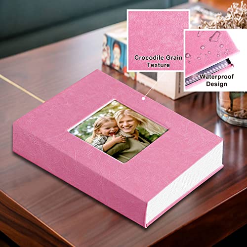 Ywlake Photo Album 4x6 50 Pockets 2 Packs, Small Mini Capacity Leather Photo Albums, Each Pack Holds 50 Top Loader Vertical Only Pictures Pink - color: Pink, size: 50 Photos/2PK