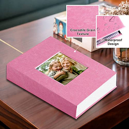 Ywlake Photo Album 4x6 50 Pockets 2 Packs, Small Mini Capacity Leather Photo Albums, Each Pack Holds 50 Top Loader Vertical Only Pictures Pink - color: Pink, size: 50 Photos/2PK