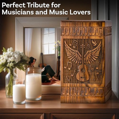 Guitar Wings Wooden Urn for Human Ashes, Medium 115 Cu in, Rosewood - color: Rosewood, size: Medium (115 lbs)
