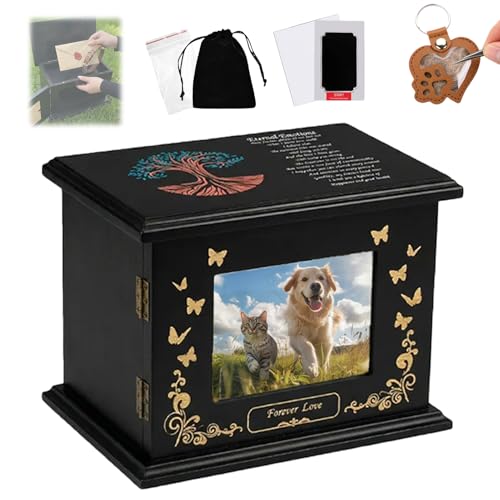 Pet Urn for Dog Ashes, Dog Urns for Ashes, Large Solid Wood Memory Box - color: Black