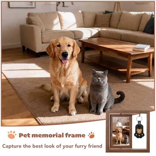 Dog Memorial Gifts for Loss of Dog Kits, Pet Memorial Kit Including 4×6 Photo Rotating Wooden Picture Frame, Paw Print Kit for Dogs and Cats, Dog Hair Keychain, Loss of Dog Sympathy Gift