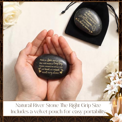 2 Pcs Memorial Stone 3.15 Inch with 2 Velvet Bag Celebration of Life Favor Inspirational River Rock Engraved in Loving Memory Funeral Favor Decoration for Father's Day Dad Gift