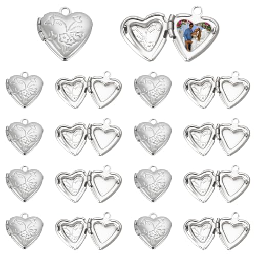 UNICRAFTALE 20Pcs 12.5mm Metal Heart Photo Locket Pendants | Memory Locket Charms,Necklace Pendants,for Jewelry Making