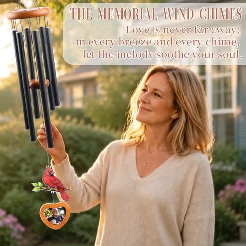 Cardinal Memorial Wind Chimes for Loss of Loved One Sympathy Gifts | Add Your Loved One's Photo - 36" Personalized Photo Bereavement Condolence for Grieving Friends Loss of Mother Father - color: Cardinal