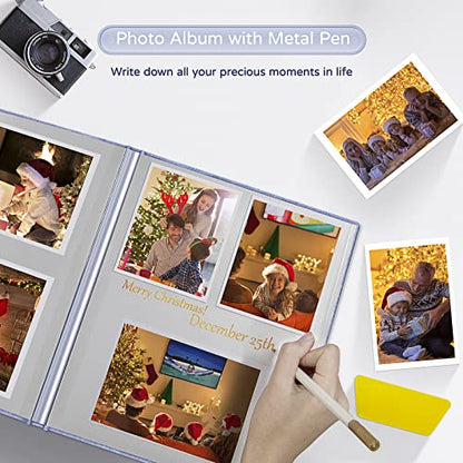Popotop Large Photo Album Self Adhesive 4x6 5x7 8x10 Scrapbook Album DIY Picture Book,Gifts for Mom,Family Baby and Wedding,with Metal Pen and Plastic Board - color: Sky blue, size: 11.5"x10.6"40pages
