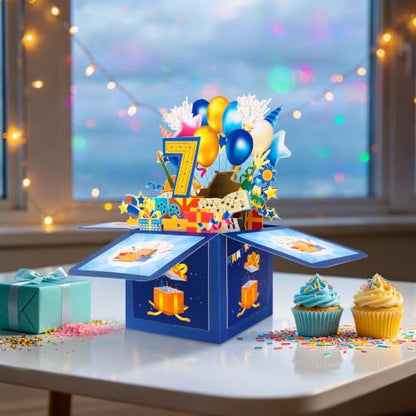 GREETING ART 7th Birthday Pop Up Card,Happy 7 Years Old Birthday Card - color: 7th