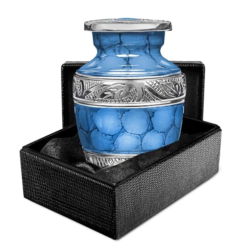 Trupoint Memorials Small Urns for Human Ashes Keepsake, Decorative Mini Cremation Urn for Adult Men and Women, Small Light Blue with Silver Lining - color: Light Blue, size: Keepsake