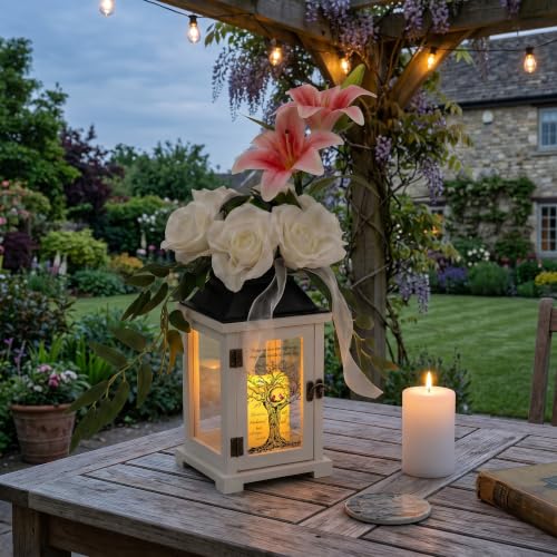 Memorial Lantern with Lily Rose Flower, Sympathy Gifts for Loss of Mother Father, Funeral Remembrance Gift for Loss of Loved One - color: Those We Love Don't Go Away/White