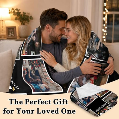 Fathers Day Birthday Gift for Dad Custom Blanket with 8 Photo & Text, Personalized Blankets with Picture to My Dad, HD Printing Customized Flannel Throw Blanket Gifts for Best Daddy Grandpa Ever - color: Dad-3