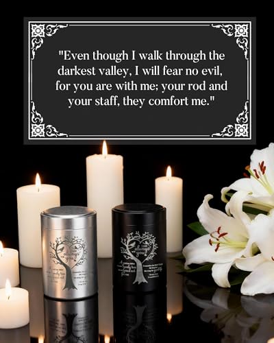 8 Pcs Mini Urns for Human Ashes, Aluminum Keepsake Cremation Urns | Tree of Life engraving, velvet pouches & spoons, sealed screw lid for family ash sharing
