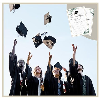 DETIHO Graduation Party Invitations 2026, Greenery Graduate Celebration | Invites with Envelopes | 20 Pack Grad Announcement Cards - G03 - style: Greenery