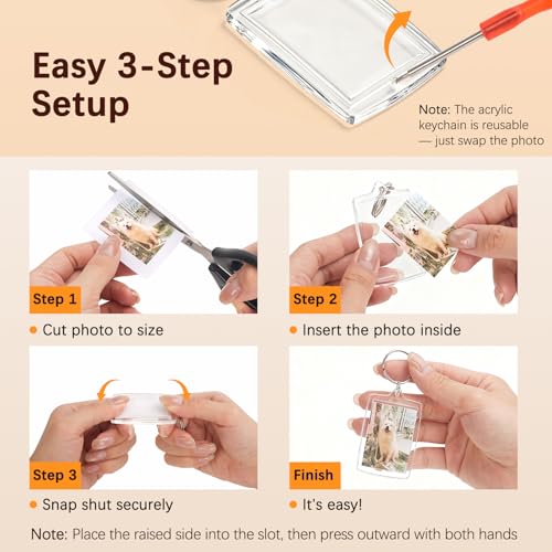 Clear Acrylic Photo Keychain Frames Double-Sided Picture Holders - size: 24 pack 1.57“ x 2.2”