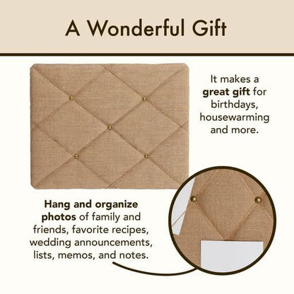 Burlap Bulletin Picture & Memo Board, 19.75 x 15.75 in | Criss-Cross Twine Design, Great for Photos and Notes - color: Natural Burlap