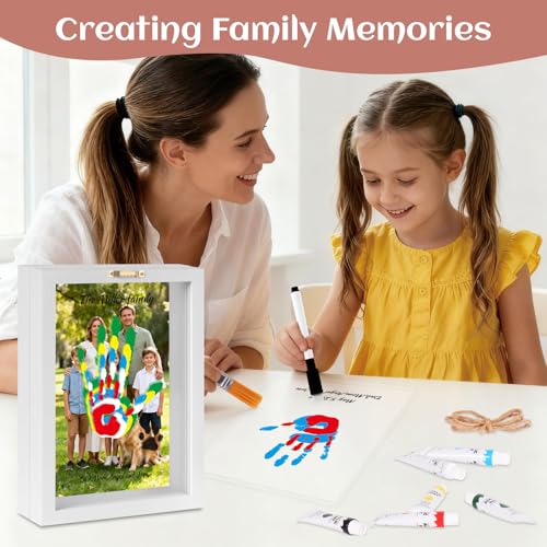 Family Handprint Kit, DIY Baby Hand and Footprint Handmade Keepsake Wooden Frame, Family Gifts with 6 Non-Toxic Baby-Safe Paint, Ideas Gift for New Parents, Grandparents, Father's Day, Mother's Day - color: White, size: 5 Pages Acrylic Boards
