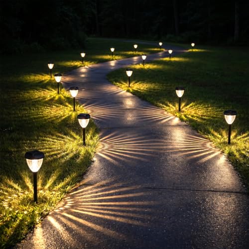 Ensenior Solar Pathway Lights Outdoor 8 Pack, 3000K LED Garden Yard Lights | IP65 waterproof landscape lighting, tool-free auto ON/OFF, yard, patio, walkway & planter, 14.17" height