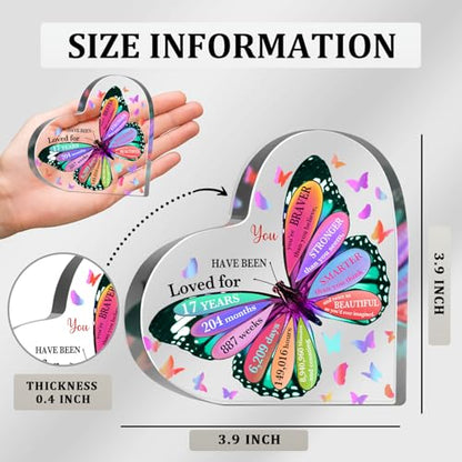 17th Birthday Acrylic Sign, 4" x 4" Butterfly Birthday Sign, Heart-Shaped, Multi-Color, Tabletop Decor - style: 17th Birthday
