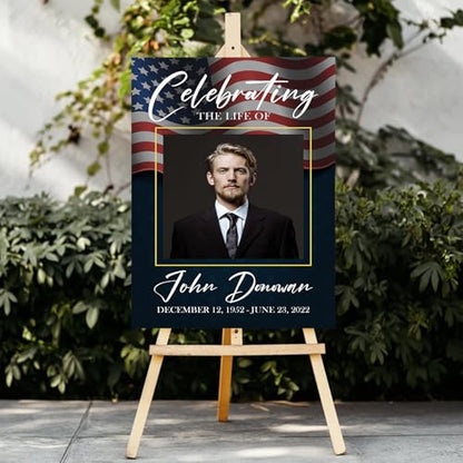 Personalized Veteran Memorial Poster, In Loving Memory Welcome Sign, Celebration Of Life Veteran, American Flag Funeral Welcome Sign, Military Funeral Poster Photo Sign #4 - color: Design 04