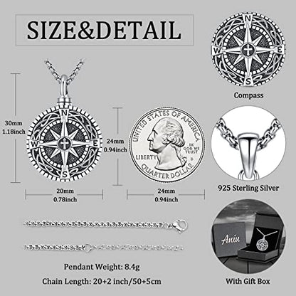Aniu S925 Sterling Silver Urn Necklace Cremation Jewelry for Ashes - color: Compass