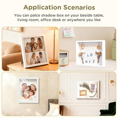 2 Pack Shadow Box Frame 11"x 14" - Wood Deep Shadowbox with Glass - size: 11×14-2pcs-white