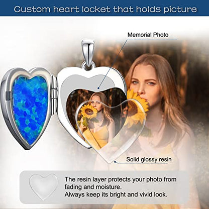 SOULMEET Personalized Silver Locket Necklace That Holds Pictures Photo Keep Someone Near to You, Memorial Custom Lockets Necklaces Letters Engraving for His Her - color: F3-Opal butterfly-Black, style: Locket+Custom Photo+Engraved