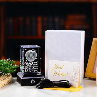 Teacher Appreciation Gifts for Women Men - 3D Crystal Engrave Teacher plant seeds with heart with Base - Best Unique Christmas Retirement Thank You End of The Year Gifts for Teacher from Students - style: Teacher gifts-plant seeds