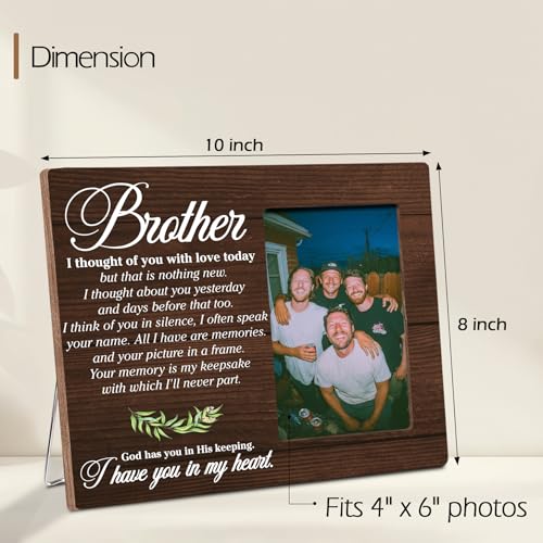 Brother Memorial Bereavement Wooden Picture Frame Gifts, Sympathy Gifts for Loss of Brother, Fits 4x6 Photo Frame - color: Brown-bro