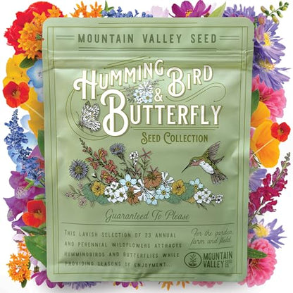 Mountain Valley Seed Co Wildflower Seeds Bulk, 2 Oz. 80,000+ Seeds | Butterfly & Hummingbird Mix with 23 Non-GMO Varieties – Pollinator Flower Seed for Planting - style: Butterfly & Hummingbird