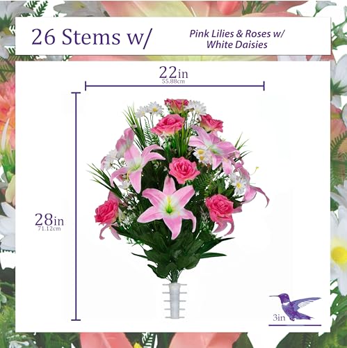 Sympathy Silks Artificial Cemetery Flowers - Gravesite Flowers - Pink Lily and Rose with White Daisies - color: Pink, size: Bouquet