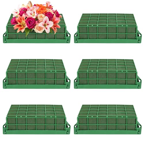 6 PCS Floral Foam Cage with Floral Foam, Wet Foam for Fresh Flowers, Foam for Flower Arrangements, Floral Arrangement Supplies, Rectangle Floral Cage for Table Wedding & Home Decor 11.7 x 4.6 x 3.1 in
