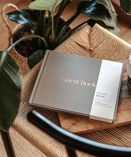 Lamare Wedding Guest Book – Photo Guest Book for Wedding Reception Party | Elegant Linen Guest Book for Wedding and Sign in Book for Party, Baby Shower, Bridal Shower, Birthday & Anniversary - color: Gray