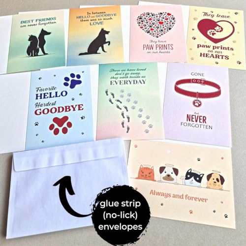 Hat Acrobat 24 Pet Sympathy Cards for Dogs, Cats with Envelopes - Pet Sympathy Card, Loss of Dog Sympathy Card Set, 24 Cards in 8 Beautiful Designs - Thoughtful Sympathy Card for Loss of Pet Dog or - color: Pro Variety Value