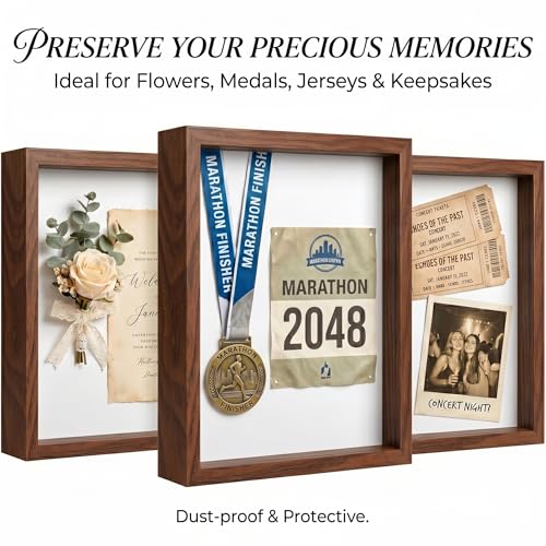 4 Pack Shadow Box Frame Display Cases, 8"x 10" Wood Deep Black Handicrafts Shadowbox for Flowers Jersey Wedding (Dark Wood) - color: Dark Wood