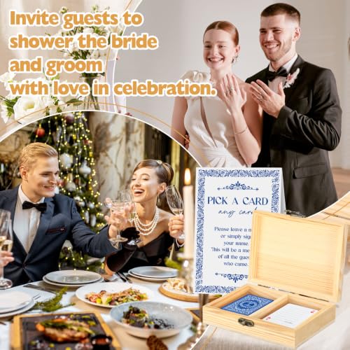 AceOrbit 57 Pack Blue Wedding Guest Book Playing Cards Set with Wooden Box - color: Blue, style: Classic