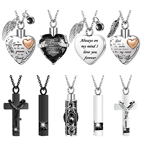 Henoyso 9 Pcs Cremation Urn Necklace for Ashes Heart Cross - color: Black