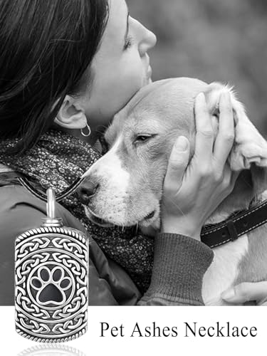 Dreamboat Pet Urn Necklace for Dog Cat Ashes 925 Sterling Silver Paw Print Cremation Keepsake Pendant Celtic Knot Memorial Jewelry Gifts for Women Men - style: 05B-Rectangle (Silver Personalized)