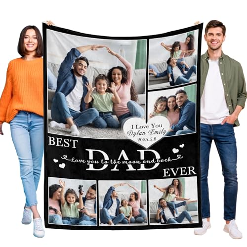 D-Story Custom Blanket Fathers Day Personalized Gifts for Dad Customized Blankets and Throws with Photos Text Fleece Picture Blanket Birthday Gifts from Daughter Son Wife Dad 06 - color: Dad 06