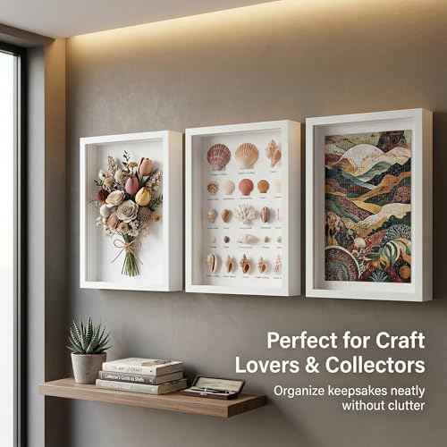 3 Pcs 8x10 Inch Shadow Box Frames Acrylic,Shadow Box Frame Display Cases,Cases for Pressed Flowers Keepsakes Tickets Photos (White) - color: White
