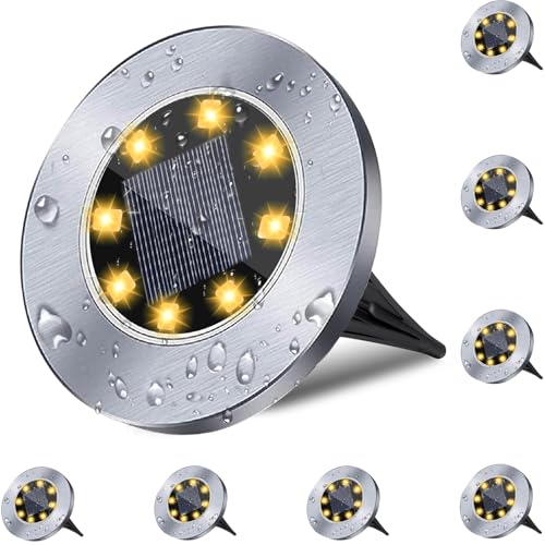 4.6 Inch Diameter Solar Ground Lights, Waterproof Solar Garden Lights, Outdoor Garden Waterproof Bright in-Ground Light, Landscape Lighting for Pathway,Yard,Lawn,Patio,Walkway (8 Pack Warm Light) - color: Warm Light, size: 8 Pack