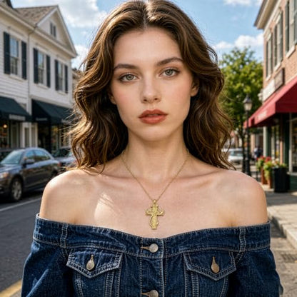 zeqingjw Cross Urn Necklace Fish Hook Cremation Jewelry for Ashes Pendant Stainless Steel Deer Antler Cross Memorial Human Pet Keepsake Ashes Holder for Men Women - color: Gold