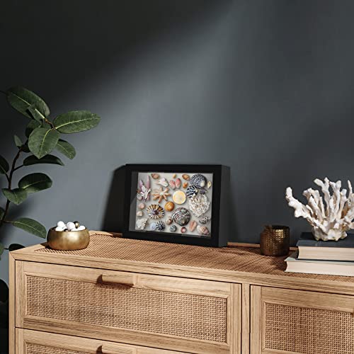 Americanflat 5x7 Shadow Box Frame with Shatter-Resistant Glass - Silhouette Collection - Small Shadow Box Display Case for Tabletop and Wall Display - Black with Soft Felt Back | Shatter-resistant glass, 1.5 inch interior depth, hangs vertical or horizont