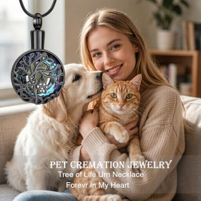 zeqingjw Pet Cremation Jewelry Tree of Life Urn Necklace for Ashes for Dog/Cat Funeral Ashes Keepsake Paw Print Urn Pendant Memorial Jewellery - color: Black-Blue