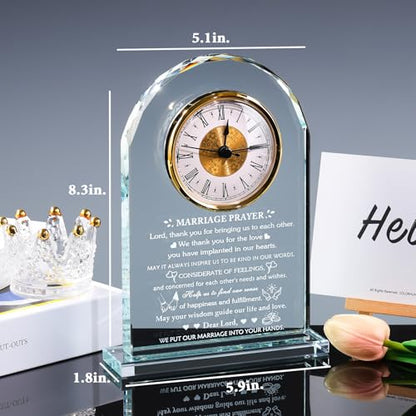 Arikyrist Wedding Gifts for Couples 2026 Glass Clock Anniversary Marriage Prayer Plaque Gifts with Inspiring Quotes, Newlywed Mr and Mrs Gifts Decoration Sign Marriage Blessing Couple Religious Gifts - style: Marriage Prayer Gifts Style 2