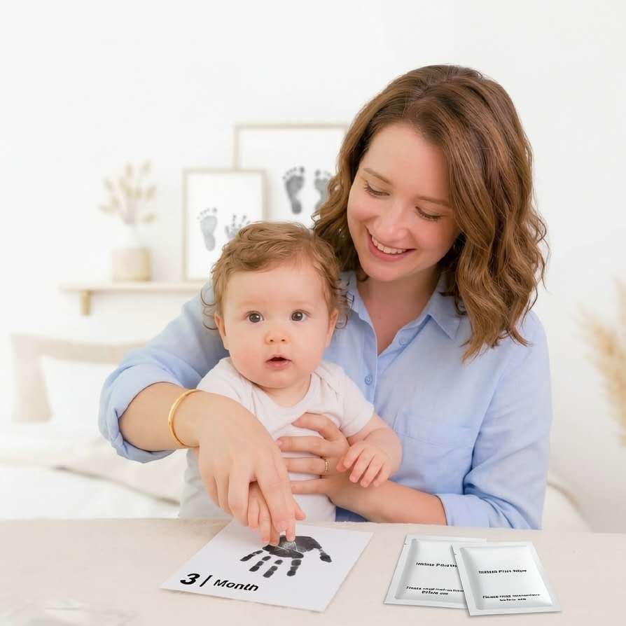 15 Pack Little Lullaby Inkless Milestone Cards Baby Hand and Footprint Kit 12 Months Newborn Memory Book Keepsake Ink Pad for Handprints Footprints (Deluxe Photo Album Set) - style: Deluxe Photo Album Set