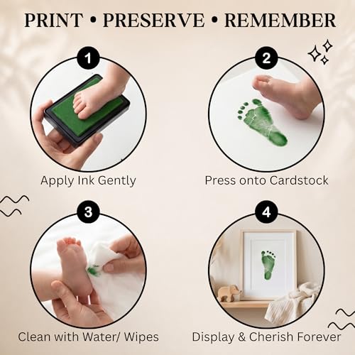ReignDrop Baby Ink Pad for Hand and Footprints, Non-Toxic Acid-Free Keepsake Kit, Smudge-Proof Archival Ink Wipes Off Skin, for Scrapbook, Photo Album, Frames & Pet Paws, Baby Gift (Green) - color: Green