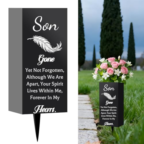Son Cemetery Vases for Grave 11.6 x 3 Inch Metal Memorial Flower Holder Cemetery Grave Flower Vase Graveyard Decorations with Spike for Son Burial Lawn Outdoors Yard Garden Funeral Favors - color: Son Gone